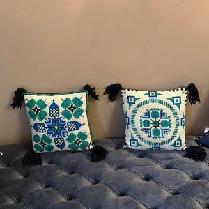 Vintage hand artisan set of throw pillows ethnic Moroccan loom needlepoint OOAK